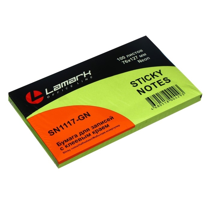 Блок с липким краем Lamark Neon, 127 × 76 мм, 100 листов, зелёный Блок с липким краем Lamark Neon, 127 × 76 мм, 100 листов, зелёный