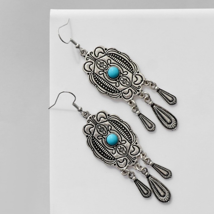 Серьги «Этника» трио, цвет голубой в чернёном серебре Серьги «Этника» трио, цвет голубой в чернёном серебре