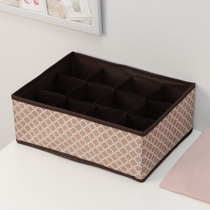 Органайзер для хранения белья Доляна «Браун», 16 ячеек, 32×32×12 см, цвет коричневый Органайзер для хранения белья Доляна «Браун», 16 ячеек, 32×32×12 см, цвет коричневый