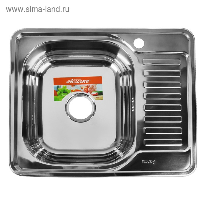 Мойка кухонная Accoona AB4858-L, врезная, левая, толщина 0.6 мм, 580х480х165 мм, глянец Мойка кухонная Accoona AB4858-L, врезная, левая, толщина 0.6 мм, 580х480х165 мм, глянец