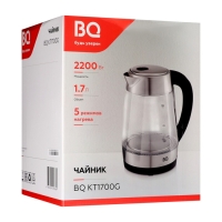 Чайник электрический BQ KT1700G, стекло, 1.7 л, 2200 Вт, чёрно-серебристый