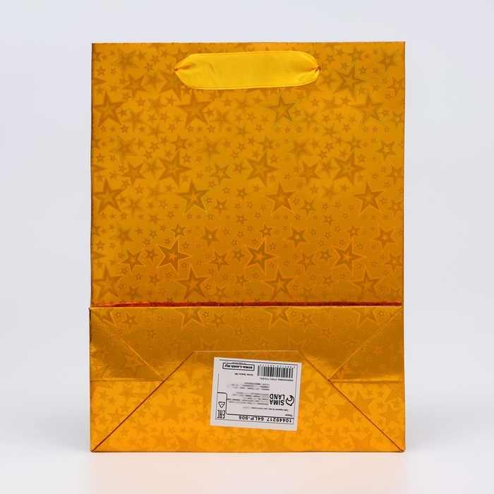 Пакет подарочный, фольгированный, упаковка, с окном  Пакет подарочный, фольгированный, упаковка, с окном "Сердце", "Золотой", S 23,5 х18 х 8,5 см