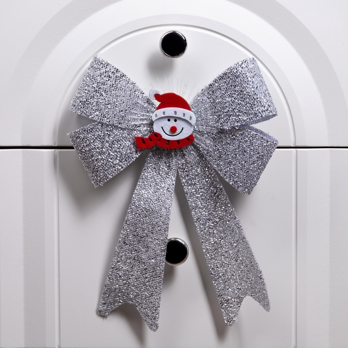 Световой бант  Световой бант "Снеговик бантик" 24x32 см, 1 LED, батарейки LR44x2 (в комплекте), мерцание, свечение мульти