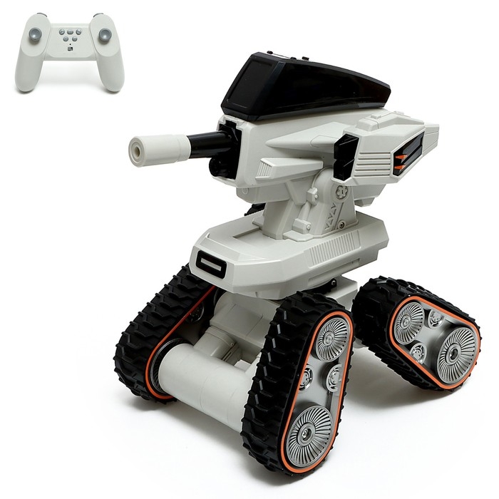 Танк «Луноход», радиоуправление, звук, стреляет гелевыми пулями, белый Танк «Луноход», радиоуправление, звук, стреляет гелевыми пулями, белый