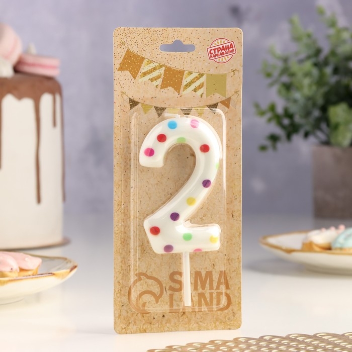 Свеча в торт на день рождения «Конфетти», цифра  Свеча в торт на день рождения «Конфетти», цифра "2" , ГИГАНТ, 9 см