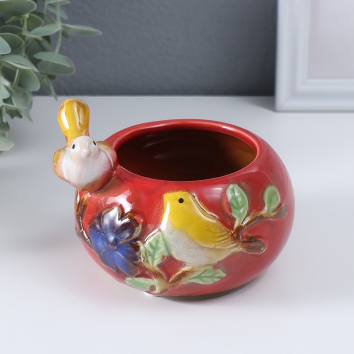 Сувенир керамика подставка Сувенир керамика подставка "Серая птичка на чаше" МИКС 11х11,5х8,5 см