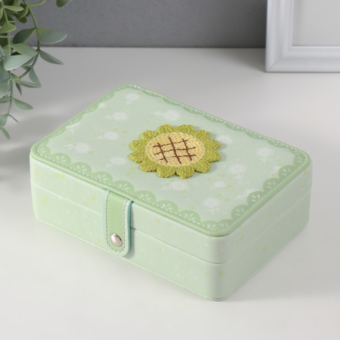 Шкатулка кожзам для украшений  Шкатулка кожзам для украшений "Зелёный подсолнух" 11х16х5,5 см