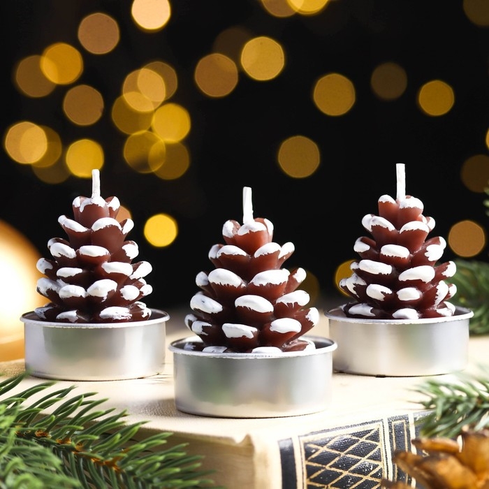 Набор свечи новогодние  Набор свечи новогодние "Шишка", 3 шт, 4×6 см,