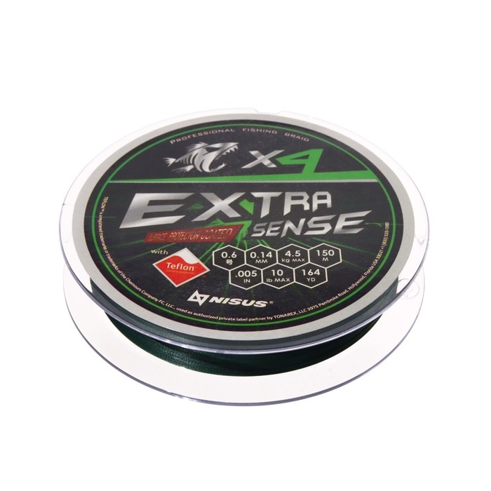 Шнур NISUS Extrasense X4 PE, диаметр 0.14 мм, тест 4.5 кг, 150 м, зелёный Шнур NISUS Extrasense X4 PE, диаметр 0.14 мм, тест 4.5 кг, 150 м, зелёный