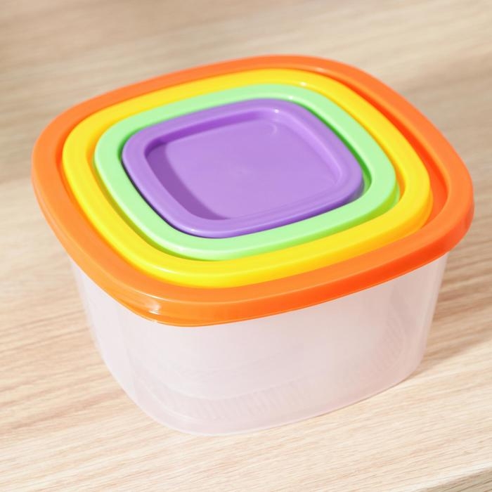 Набор пищевых контейнеров «BioFresh», 4 шт: 0,23 л, 0,5 л, 0,9 л, 1,55 л, прозрачные, крышки микс