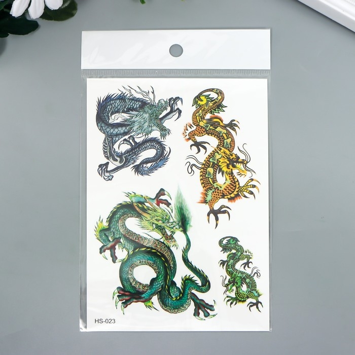 Татуировка на тело цветная с блёстками Татуировка на тело цветная с блёстками "Драконы" 14,8х10,5 см