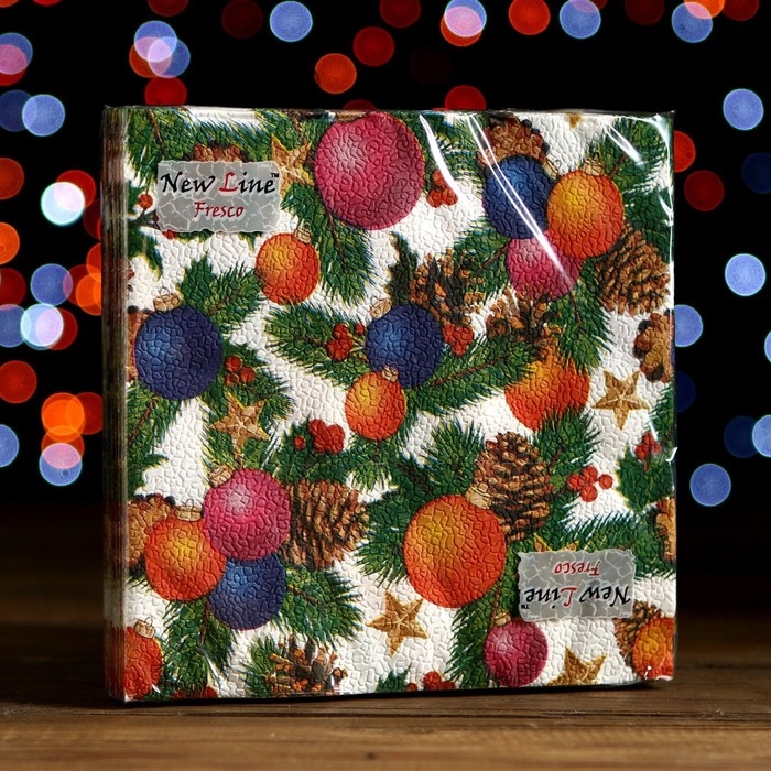 Новый год. Салфетки бумажные New Line FRESCO Шишки-Шарики 2 слоя 20 листов