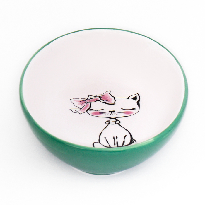 Блюдце керамическое  Блюдце керамическое "Милая киса" 200 мл  15,7 х 11,3 х 3,8 см, зеленая