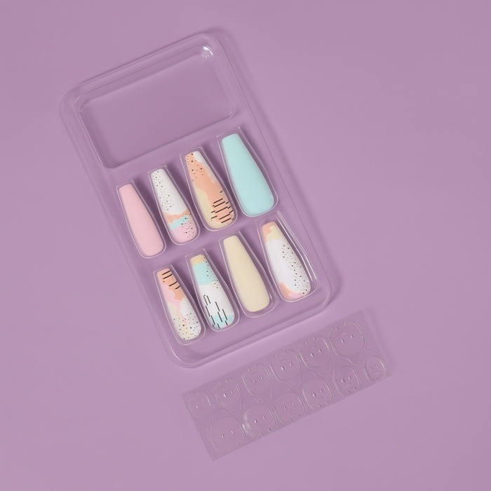 Ногти накладные с кл пластинами 12шт Абстракция балерина разноцв к/кор QF Ногти накладные с кл пластинами 12шт Абстракция балерина разноцв к/кор QF