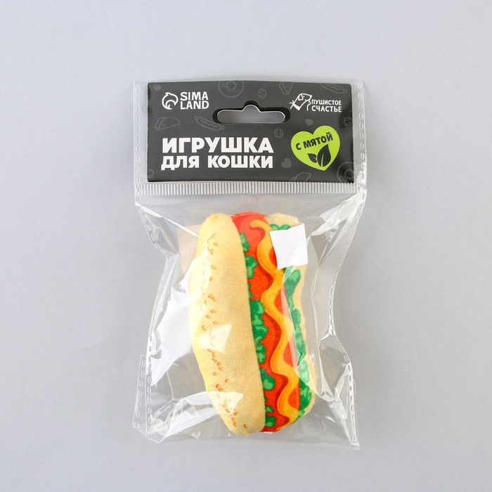 Игрушка для кошек с мятой «Хот-дог» из текстиля, 9х5,3 см Игрушка для кошек с мятой «Хот-дог» из текстиля, 9х5,3 см