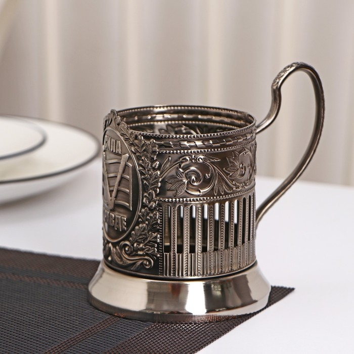 Подстаканник «V», d=72 мм, никелированный, с чернением Подстаканник «V», d=72 мм, никелированный, с чернением