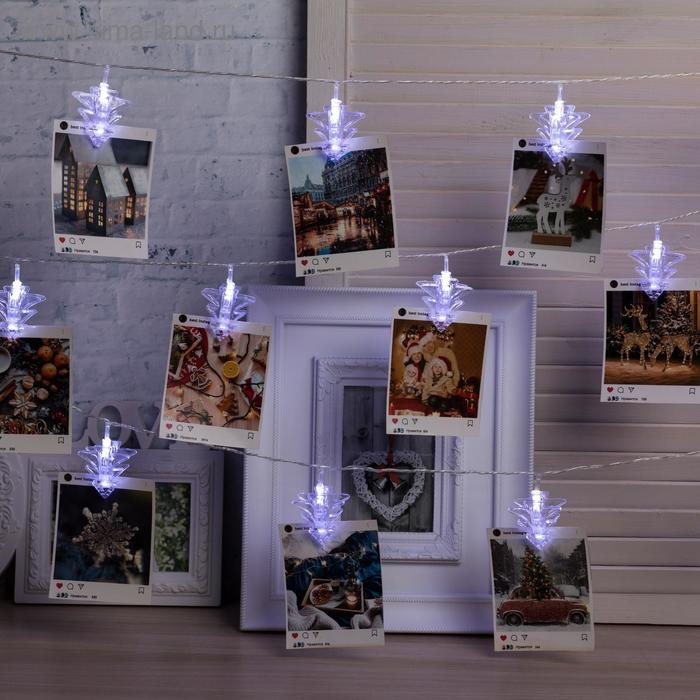 Гирлянда «Нить» 4.5 м с насадками «Прищепки-ёлочки», IP20, прозрачная нить, 20 LED, свечение белое, 220 В Гирлянда «Нить» 4.5 м с насадками «Прищепки-ёлочки», IP20, прозрачная нить, 20 LED, свечение белое, 220 В