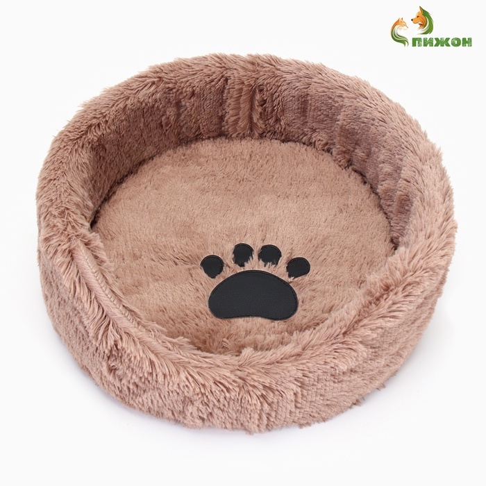 Лежанка для животных,  с подушкой,  мех, сатин, периотек,  40 х 40 х 16 см, коричневая Лежанка для животных,  с подушкой,  мех, сатин, периотек,  40 х 40 х 16 см, коричневая