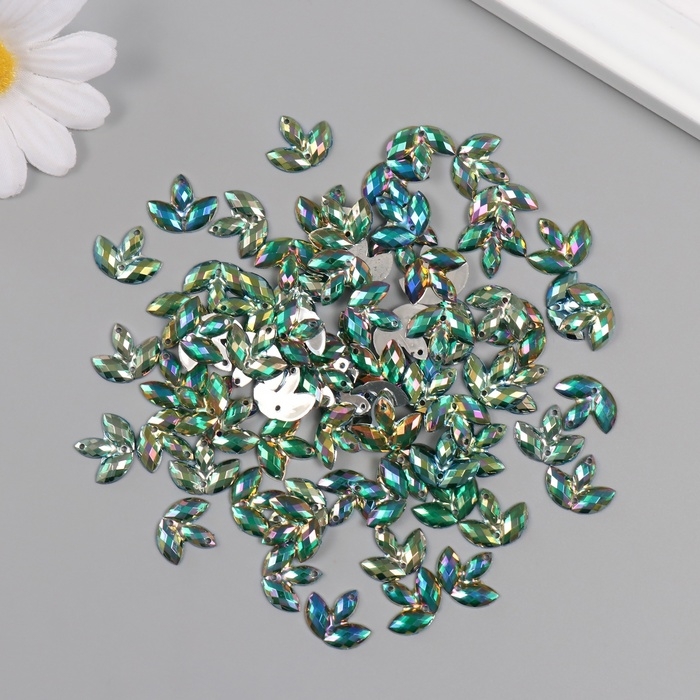 Декор для творчества пластик 2 прокола Декор для творчества пластик 2 прокола "Стразы Трилистник. Лагуна" набор 80 шт 0,5х1 см