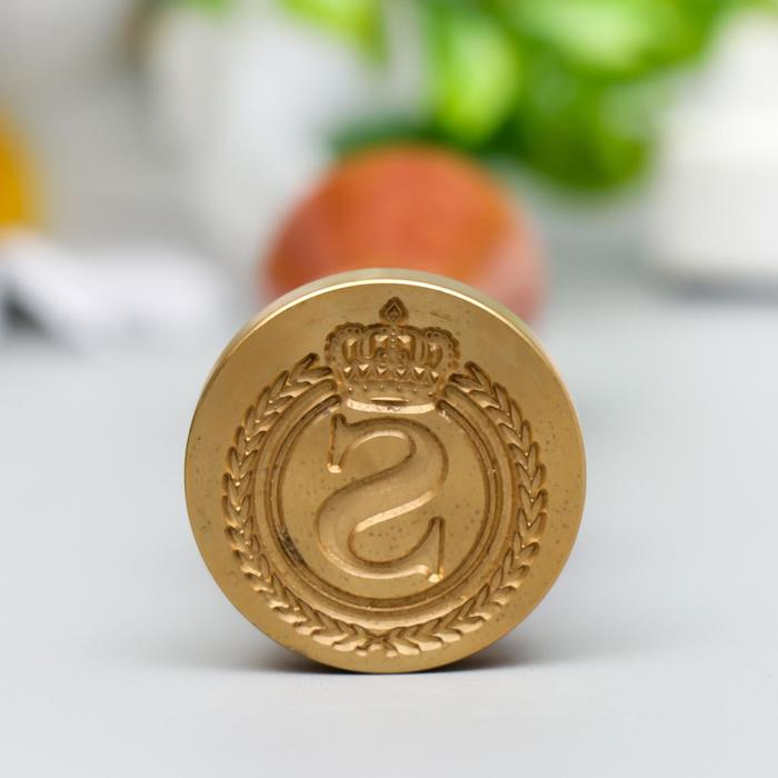 Печать для сургуча с деревянной ручкой "Корона с буквой S" 9х2,5х2,5 см