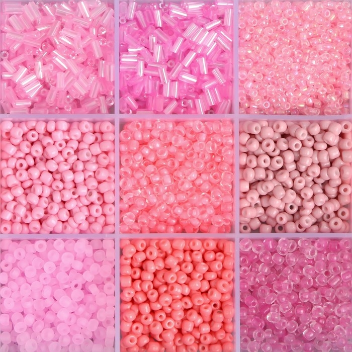 Бисер стекло 6/0, 8/0, 12/0 в шкатулке  Бисер стекло 6/0, 8/0, 12/0 в шкатулке "Розовый" стеклярус 15,5х9,5х1,6 см