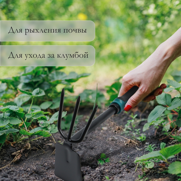 Мотыжка комбинированная Greengo, длина 30 см, 3 зубца, эргономичная прорезиненная ручка Мотыжка комбинированная Greengo, длина 30 см, 3 зубца, эргономичная прорезиненная ручка