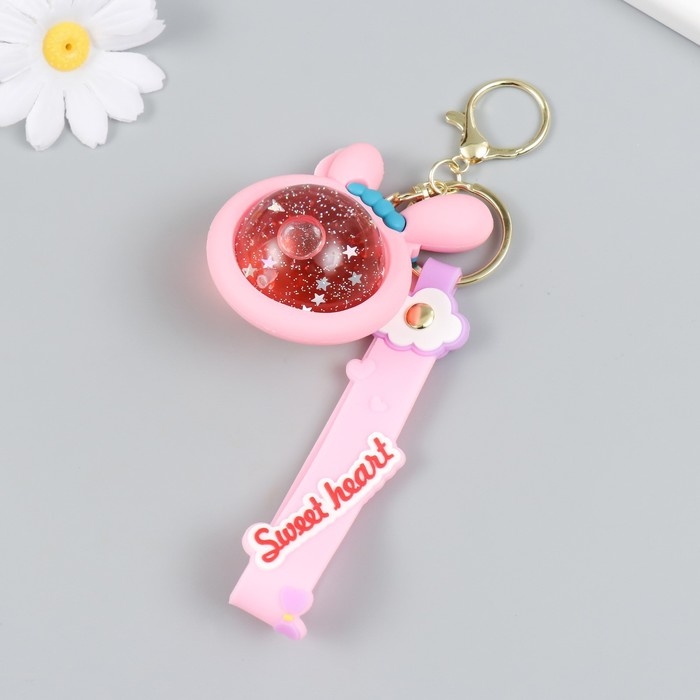 Брелок резина  Брелок резина "Шарик-зайка" с браслетом и карабином, розовый 4х5,5х7,4 см