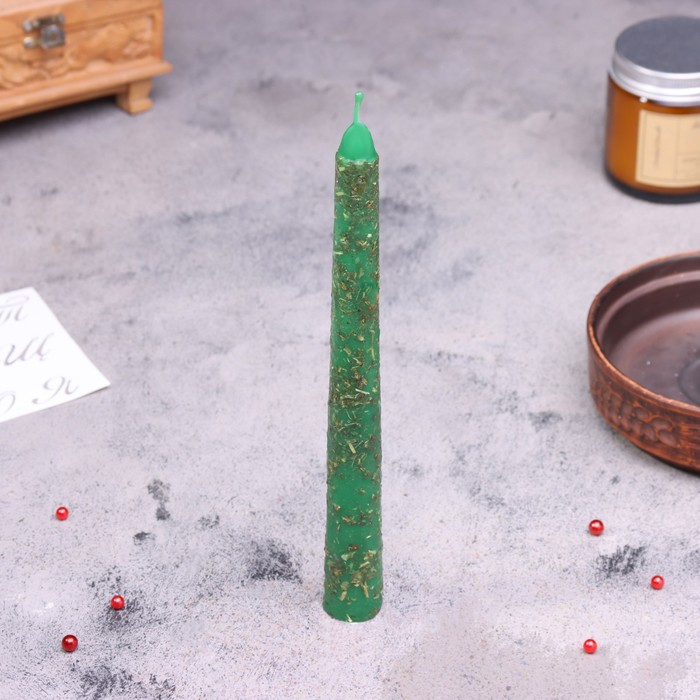 Свеча магическая  Свеча магическая "Денежная" с травой, зелёная, 20см