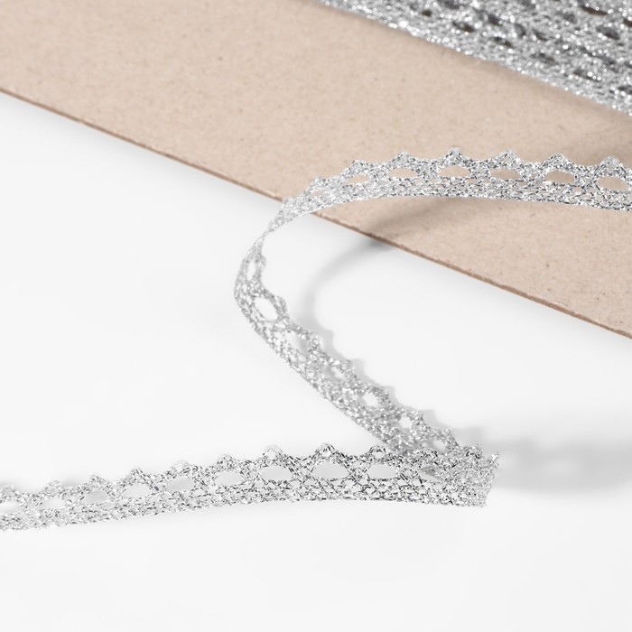 Тесьма декоративная, металлизированная, 10 ± 1 м, 8 мм, цвет серебряный Тесьма декоративная, металлизированная, 10 ± 1 м, 8 мм, цвет серебряный