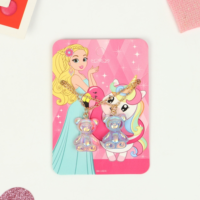 Кулоны неразлучники «Выбражулька» мармеладные мишки, цвет сине-розовый в золоте, 40см Кулоны неразлучники «Выбражулька» мармеладные мишки, цвет сине-розовый в золоте, 40см