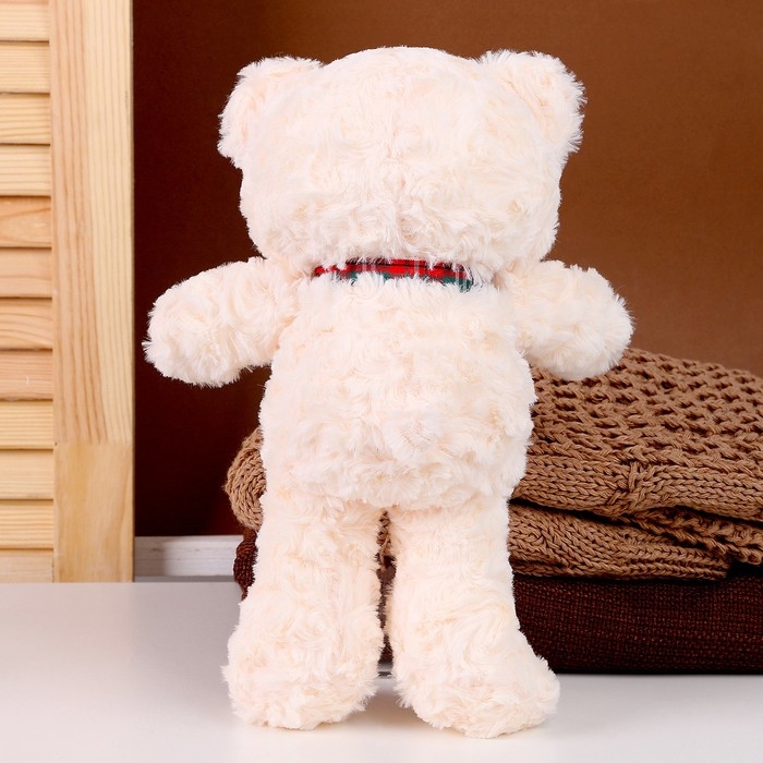 Мягкая игрушка «Медвежонок» с клетчатым бантиком, 30 см, цвет белый