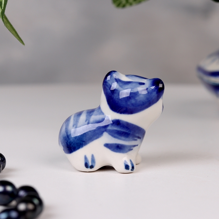Сувенир гжель «Тигр», бело-синий,керамика, малый,