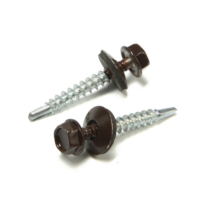 Саморезы кровельные 4,8х35 мм, RAL8017 цвет коричневый, 250 шт. Саморезы кровельные 4,8х35 мм, RAL8017 цвет коричневый, 250 шт.