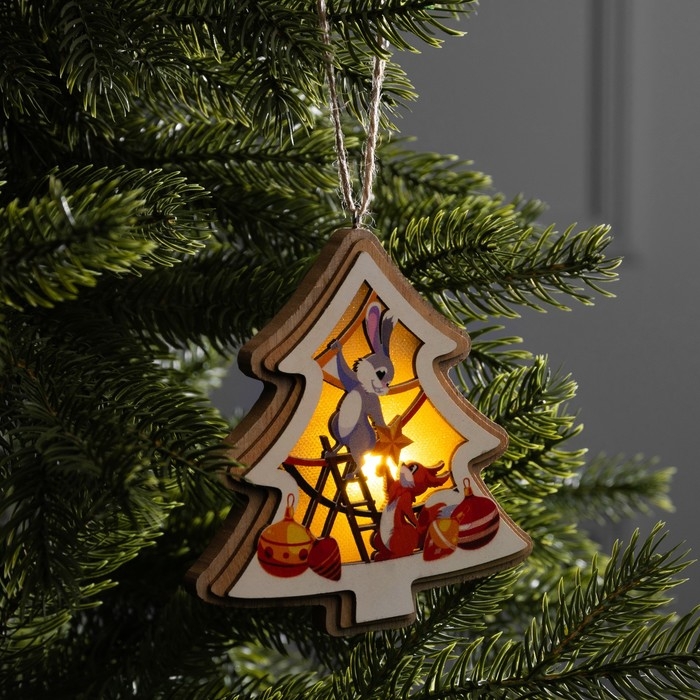 Подвеска световая Подвеска световая "Зайка и белка", 11х12 см, LR41x3 (в компл.), свечение тёплое белое