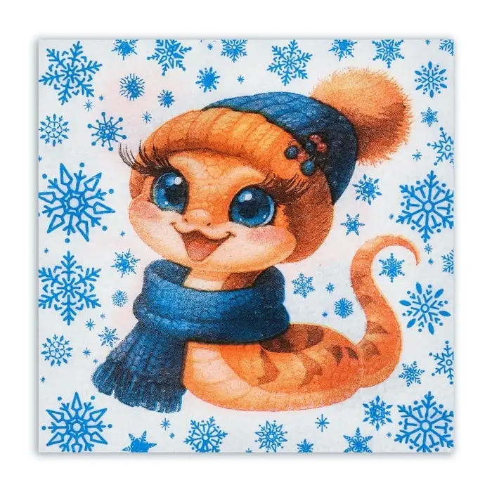 Новогодние салфетки бумажные «Змея и Снежинки» 1 слой, 24×24 см, 50 шт.