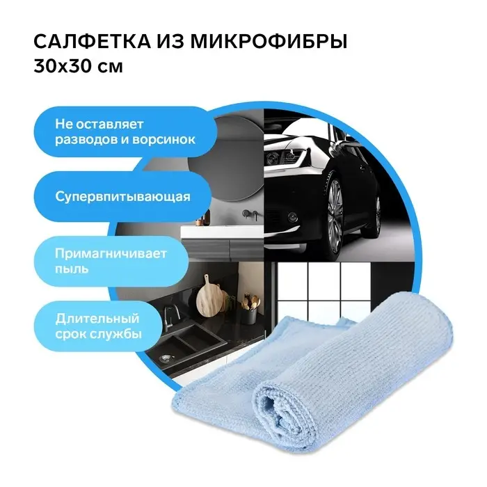 Салфетка микрофибра Grand Caratt универсальная 30х30 см, 200 г/м² МИКС Салфетка микрофибра Grand Caratt универсальная 30х30 см, 200 г/м² МИКС