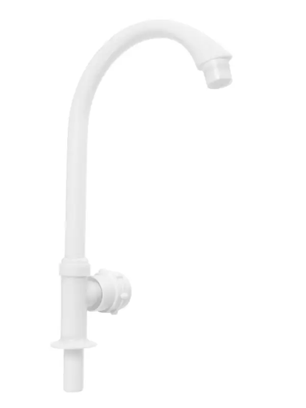 Кран на одну воду ZEIN Z2019, круглая ручка, пластик, высокий R-образный излив, белый