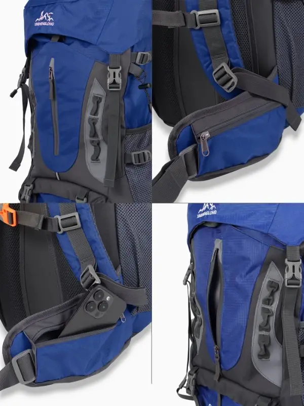 Рюкзак тур 65+5л, 30*20*53, отдел на шнурке, 5нар+2вн кармана, цвет синий