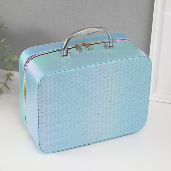 Шкатулка кожзам с зеркалом Шкатулка кожзам с зеркалом "Плетение" голубая н-р 3 шт 19,4х12,5х8 22х16х9 11,5х24,5х18,5 см