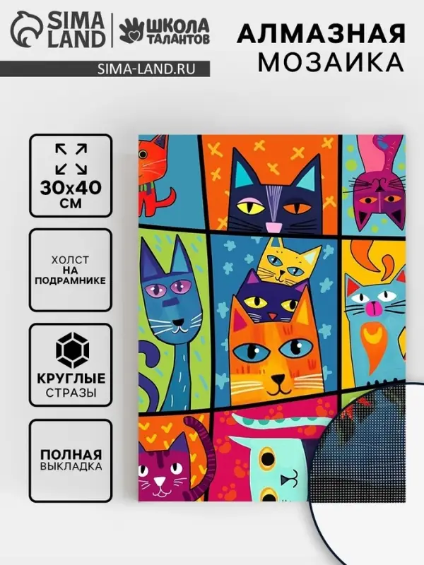 Алмазная вышивка полное заполнение "Котомания", на раме 30*40 см