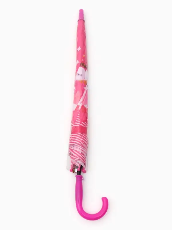 Зонт-трость детский п/авт R43/50 П/Э ЛЕБЕДИ ручка-крюк темно-розовый пакет