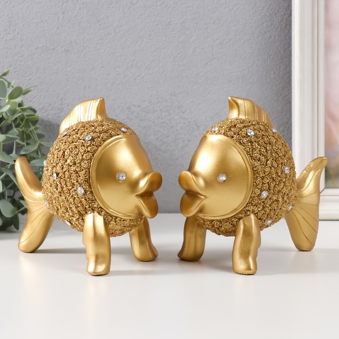 Сувенир полистоун Сувенир полистоун "Золотые рыбки со стразами" набор 2 шт 15х9х15 см