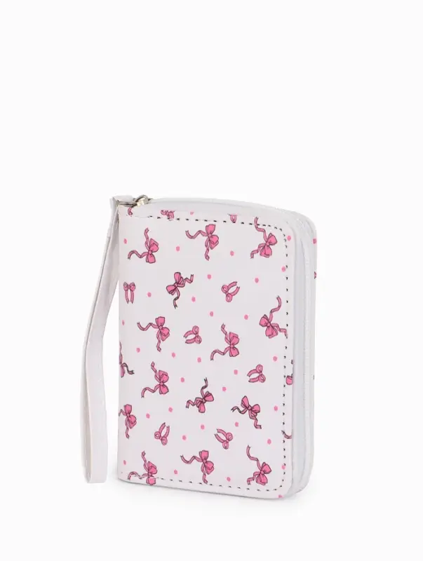 Кошелёк на молнии, 12&times;1.5&times;9 см, с принтом, белый/розовый