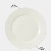 Тарелка обеденная Доляна White Label, d=25 см, с утолщённым краем, фарфор, белая