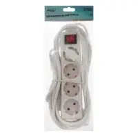 Удлинитель Luazon Lighting, 4 розетки, 5 м, 6 А, 1300 Вт, 3&times;0.75 мм2, с заземлением, с выключателем, белый