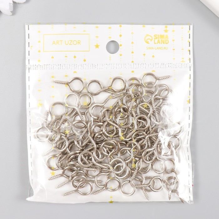 Винт-глазок для крепления картин, фоторам серебро (набор 100 шт) 1,8х0,9 см Винт-глазок для крепления картин, фоторам серебро (набор 100 шт) 1,8х0,9 см