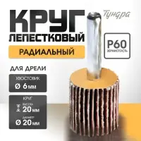 Круг лепестковый радиальный ТУНДРА, 20×20×6 мм, Р60