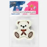 Термоаппликация «Мишка с бантиком», 5.5×6 см, бежевая