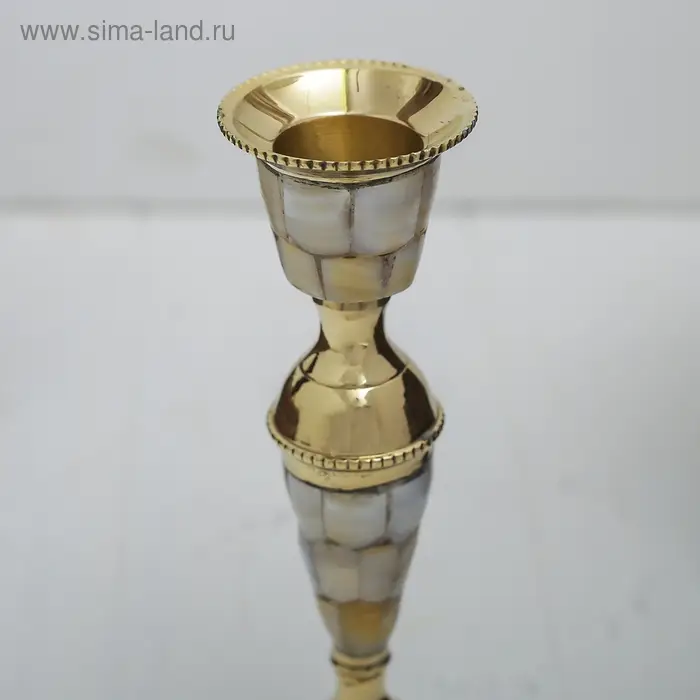 Подсвечник с перламутром  Подсвечник с перламутром "Замок" на 1 свечу, латунь 7,5х7,5х17 см