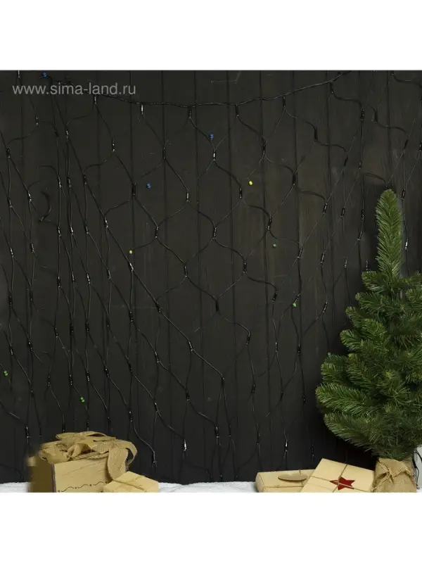 Гирлянда &laquo;Сеть&raquo; 2&times;1.5 м, IP44, УМС, тёмная нить, 192 LED, свечение белое, 220 В